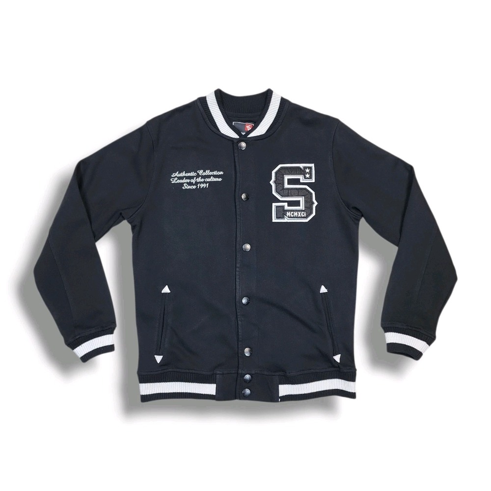 SOUTHPOLE Authentic Collection Varsity Letterman Snap-Up Black Jacket Men's‎ XL